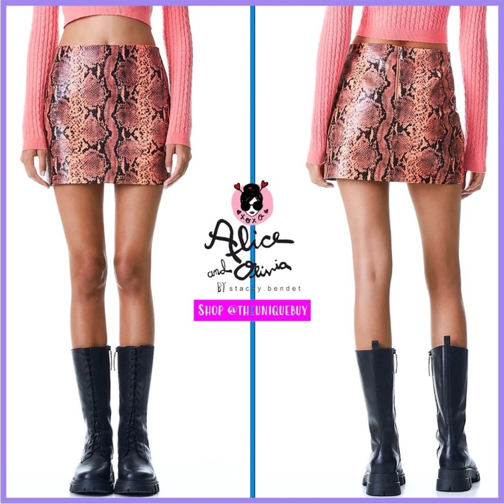 Alice + Olivia Elana Vegan Leather Snake Print Mini Skirt